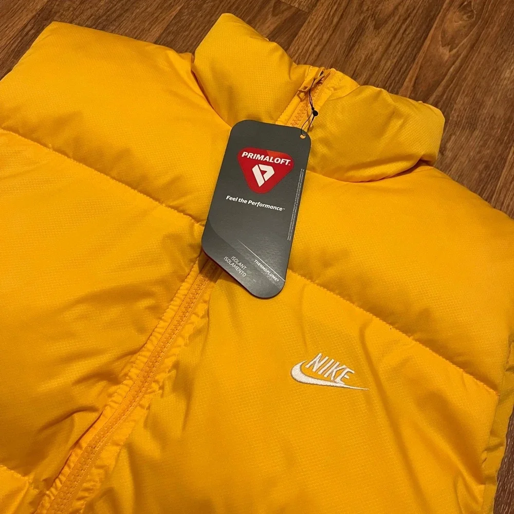 Nike Puffer Vest‎ Men Medium Yellow Primaloft Full Zip Sleeveless Jacket